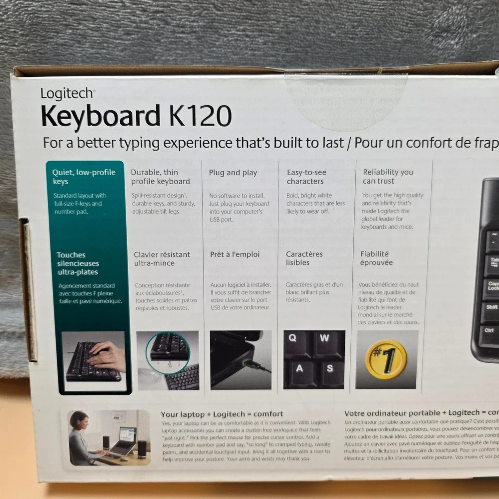 Logitech Keyboard K120 Wired USB Spill Resistant Quiet Typing Full‎ Size Number